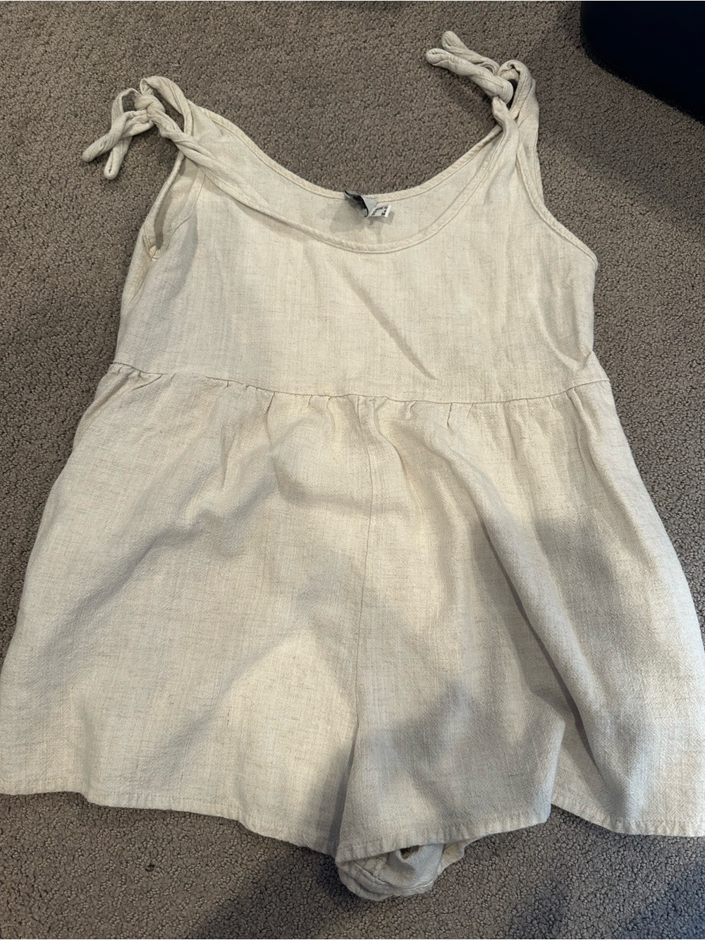 Princess Polly Cream Linen Tie-Strap Romper